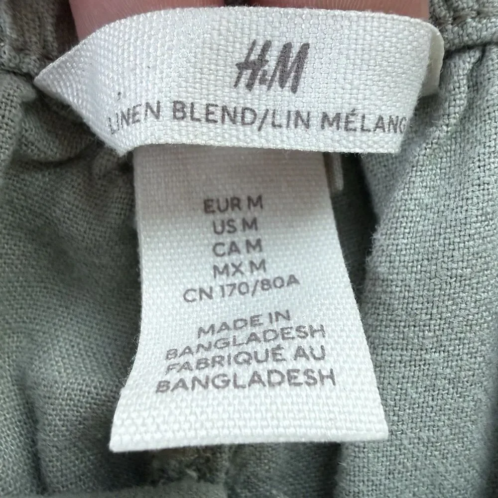 H&M Mens Medium Green Linen Blend Chino Pants Lightweight Casual Coastal Preppy